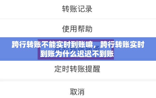 跨行转账不能实时到账嘛，跨行转账实时到账为什么迟迟不到账 