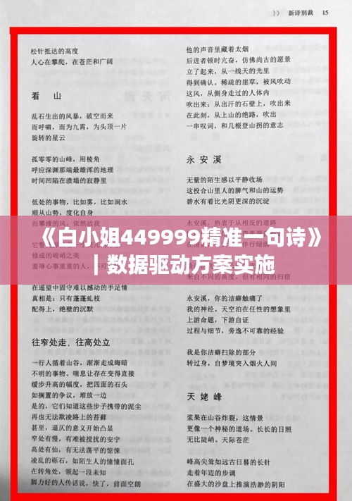 《白小姐449999精准一句诗》｜数据驱动方案实施