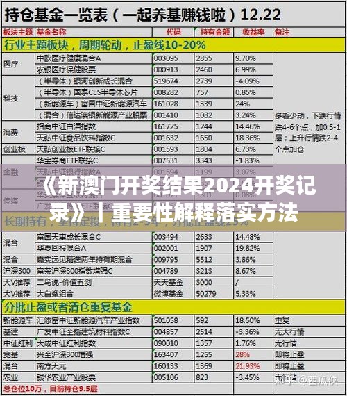 《新澳门开奖结果2024开奖记录》｜重要性解释落实方法