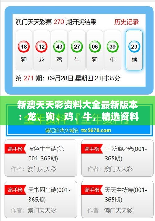 新澳天天彩资料大全最新版本：龙、狗、鸡、牛，精选资料