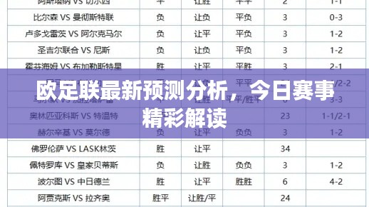 欧足联最新预测分析，今日赛事精彩解读