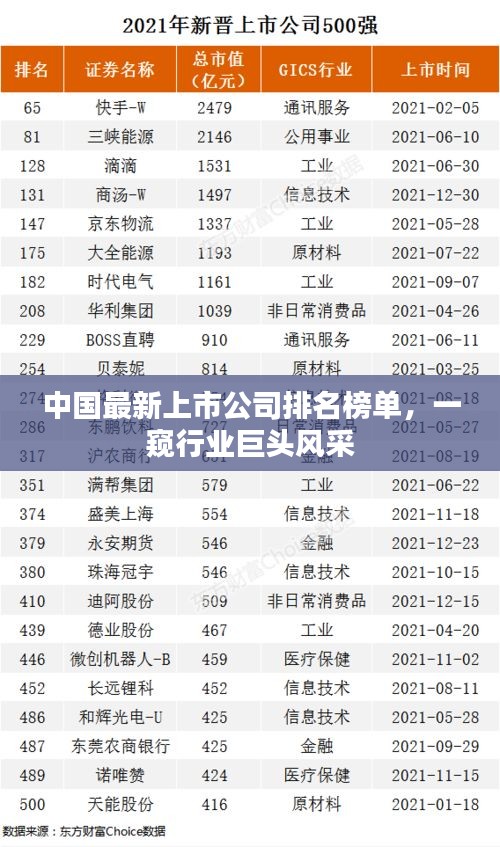 中国最新上市公司排名榜单，一窥行业巨头风采