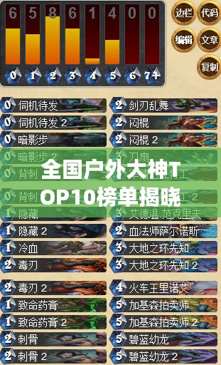 全国户外大神TOP10榜单揭晓，探秘前十名户外精英的传奇之旅