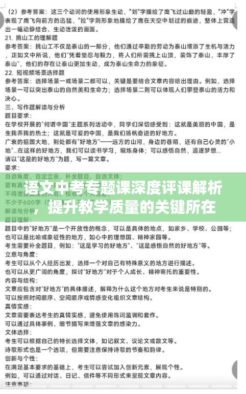 语文中考专题课深度评课解析，提升教学质量的关键所在