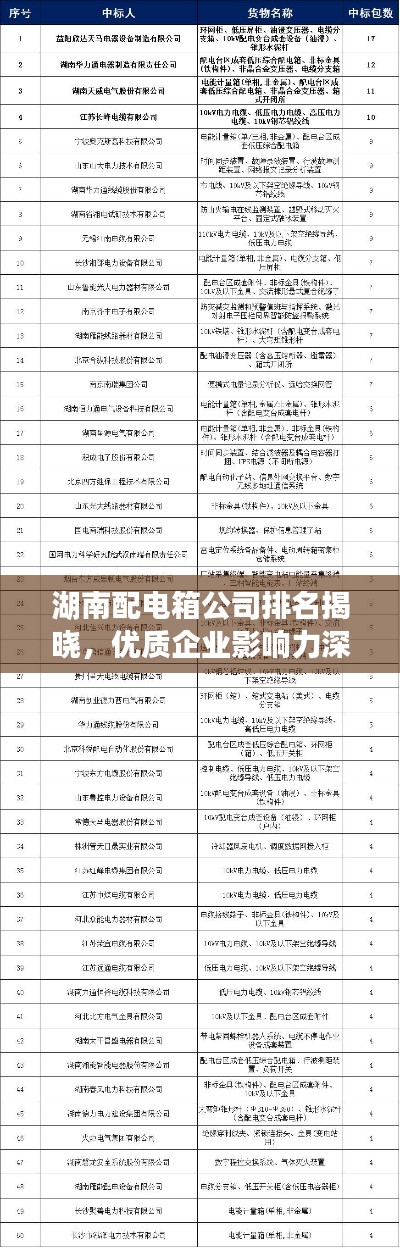 湖南配电箱公司排名揭晓，优质企业影响力深度解析