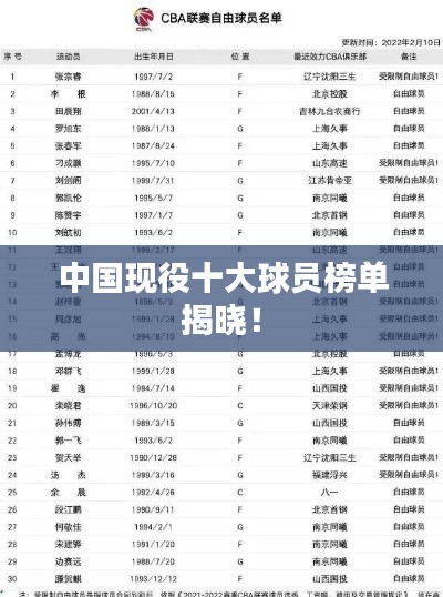 中国现役十大球员榜单揭晓！