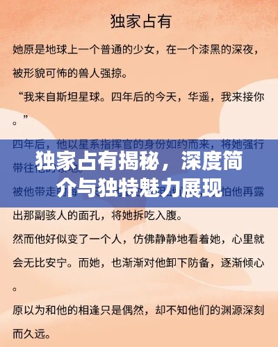 独家占有揭秘，深度简介与独特魅力展现