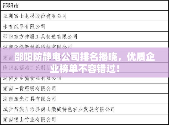 邵阳防静电公司排名揭晓，优质企业榜单不容错过！