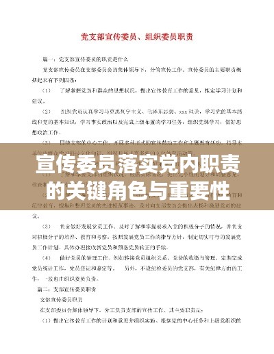 宣传委员落实党内职责的关键角色与重要性